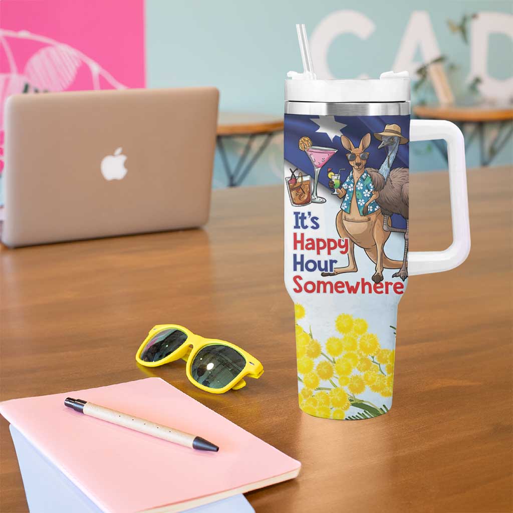 Chilling Kangaroo and Emu Australia Tumbler With Handle It's Happy Hour Somewhere - Aussie Hoodie