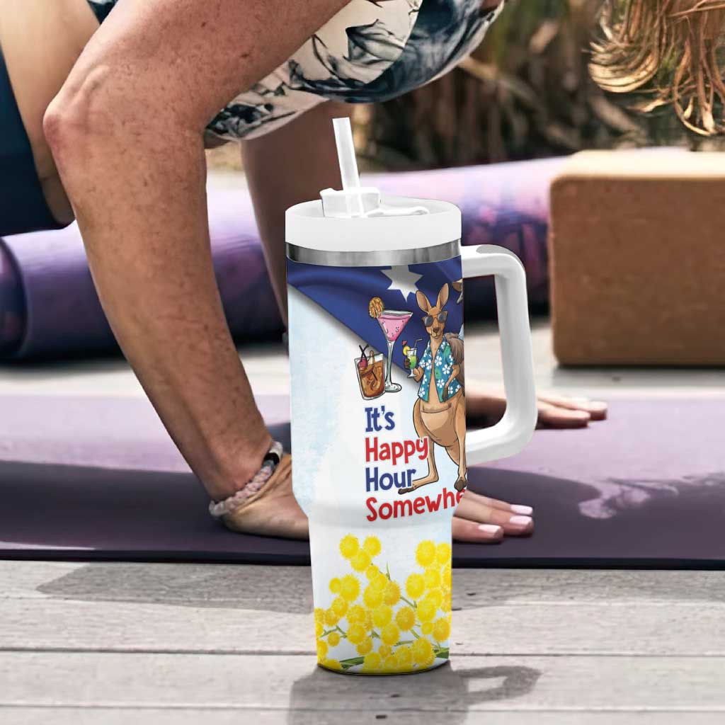 Chilling Kangaroo and Emu Australia Tumbler With Handle It's Happy Hour Somewhere - Aussie Hoodie