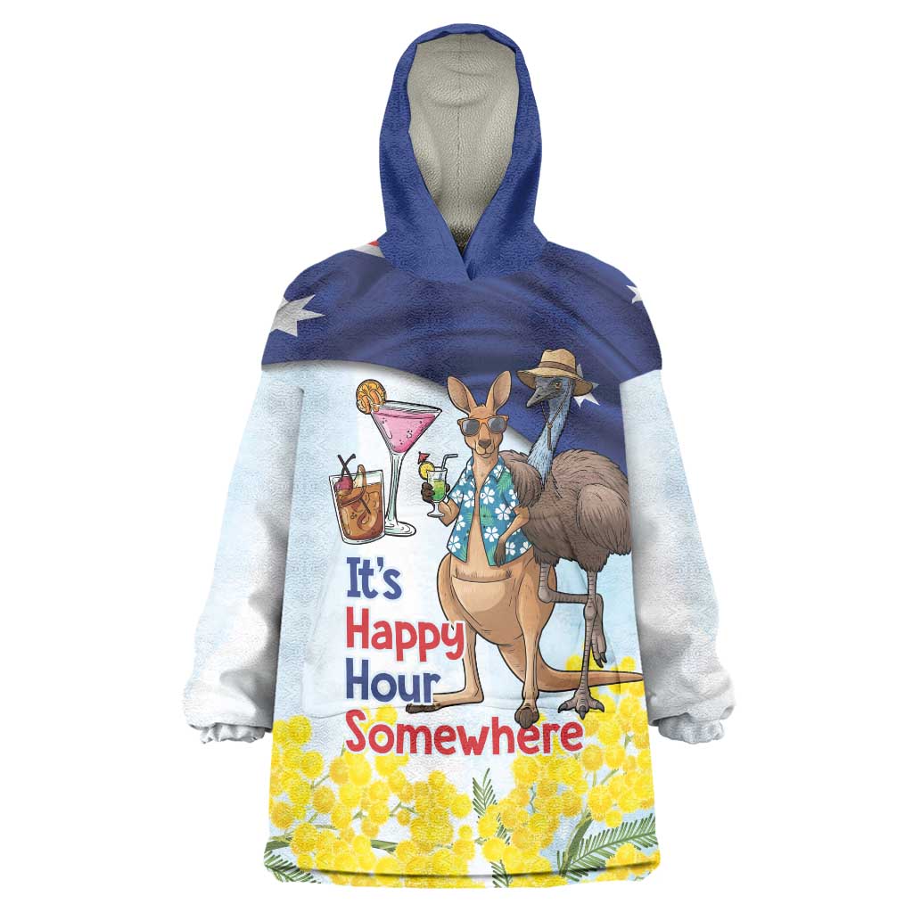 Chilling Kangaroo and Emu Australia Wearable Blanket Hoodie It's Happy Hour Somewhere - Aussie Hoodie