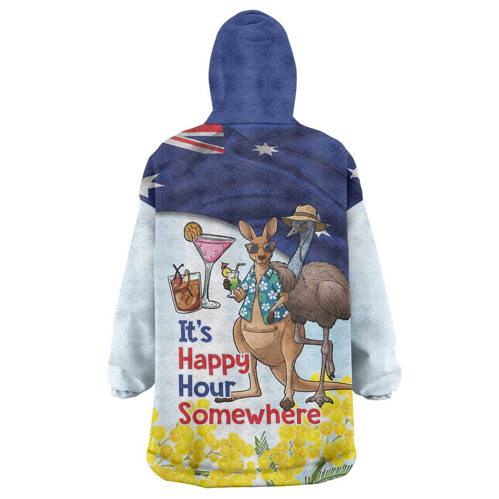 Chilling Kangaroo and Emu Australia Wearable Blanket Hoodie It's Happy Hour Somewhere - Aussie Hoodie