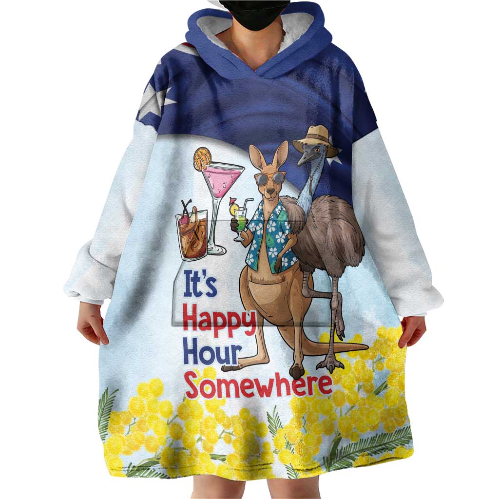Chilling Kangaroo and Emu Australia Wearable Blanket Hoodie It's Happy Hour Somewhere - Aussie Hoodie