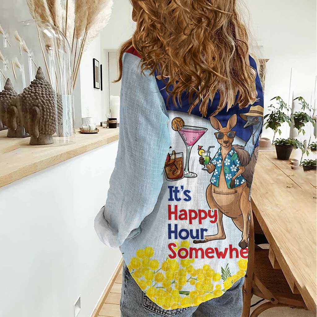 Chilling Kangaroo and Emu Australia Women Casual Shirt It's Happy Hour Somewhere - Aussie Hoodie