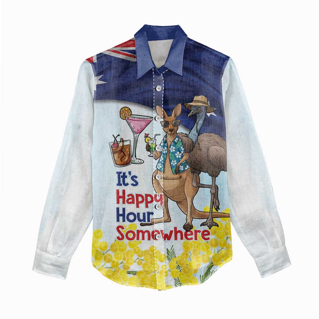 Chilling Kangaroo and Emu Australia Women Casual Shirt It's Happy Hour Somewhere - Aussie Hoodie