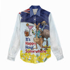 Chilling Kangaroo and Emu Australia Women Casual Shirt It's Happy Hour Somewhere - Aussie Hoodie