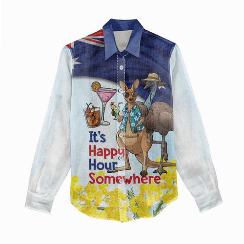 Chilling Kangaroo and Emu Australia Women Casual Shirt It's Happy Hour Somewhere - Aussie Hoodie