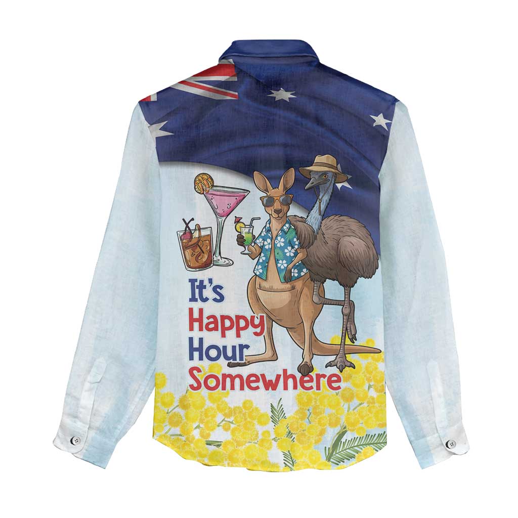 Chilling Kangaroo and Emu Australia Women Casual Shirt It's Happy Hour Somewhere - Aussie Hoodie