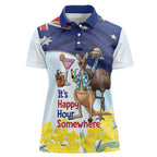 Chilling Kangaroo and Emu Australia Women Polo Shirt It's Happy Hour Somewhere - Aussie Hoodie