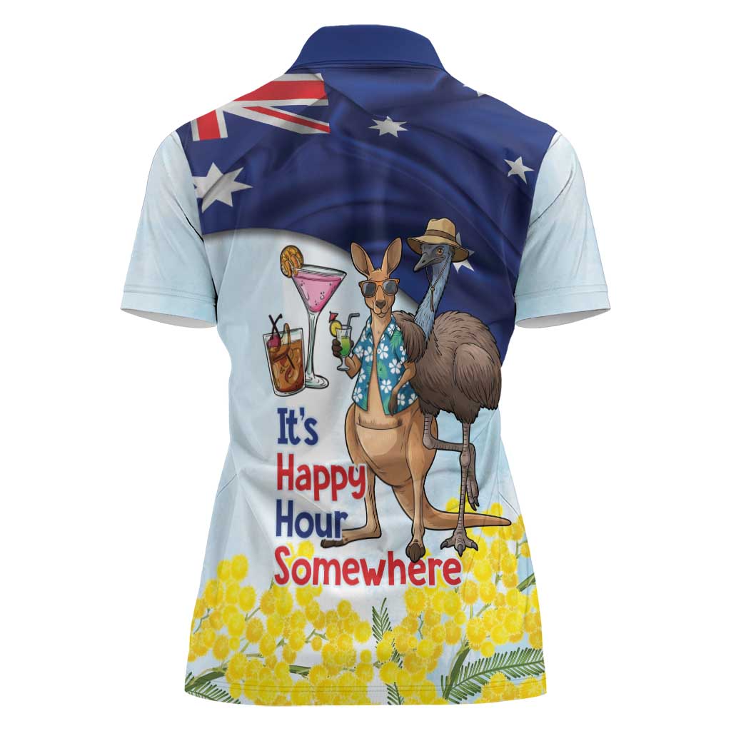 Chilling Kangaroo and Emu Australia Women Polo Shirt It's Happy Hour Somewhere - Aussie Hoodie