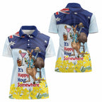 Chilling Kangaroo and Emu Australia Women Polo Shirt It's Happy Hour Somewhere - Aussie Hoodie