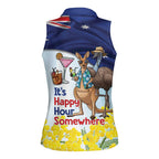 Chilling Kangaroo and Emu Australia Women Sleeveless Polo Shirt It's Happy Hour Somewhere - Aussie Hoodie