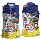 Chilling Kangaroo and Emu Australia Women Sleeveless Polo Shirt It's Happy Hour Somewhere - Aussie Hoodie