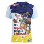 Chilling Kangaroo and Emu Australia Women V-Neck T-Shirt It's Happy Hour Somewhere - Aussie Hoodie
