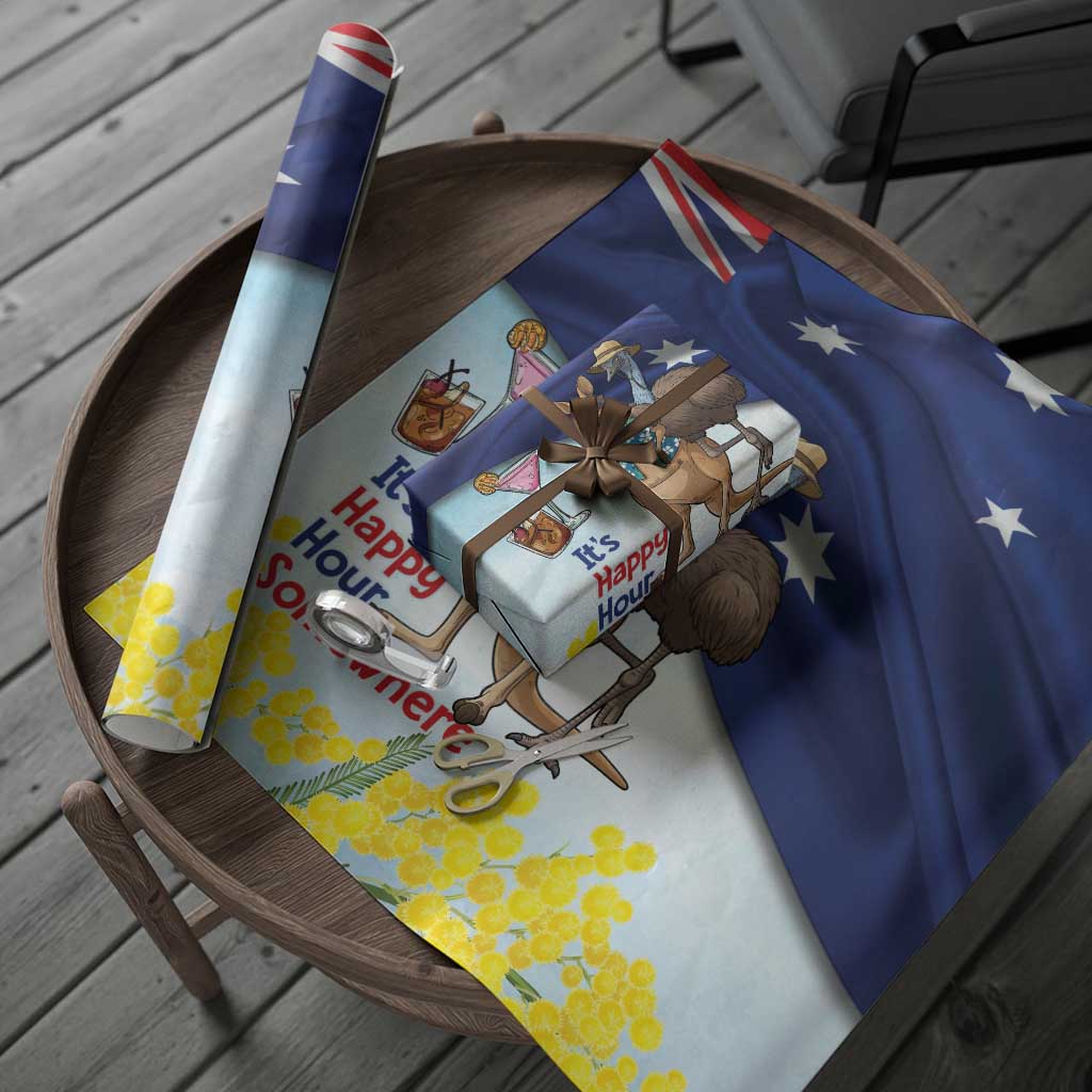 Chilling Kangaroo and Emu Australia Wrapping Paper It's Happy Hour Somewhere - Aussie Hoodie