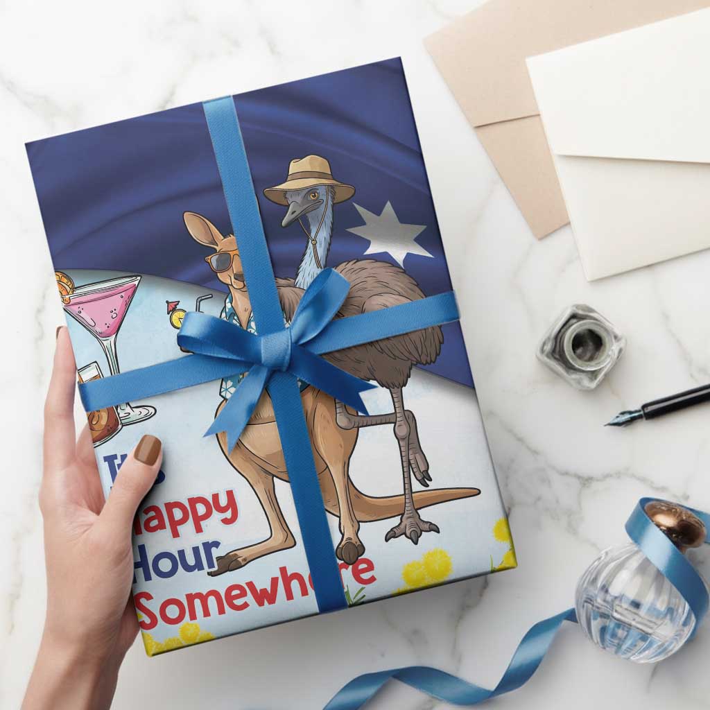 Chilling Kangaroo and Emu Australia Wrapping Paper It's Happy Hour Somewhere - Aussie Hoodie