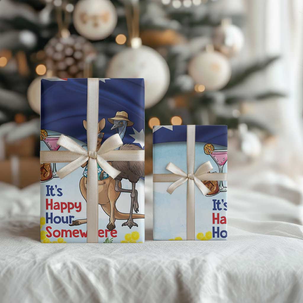 Chilling Kangaroo and Emu Australia Wrapping Paper It's Happy Hour Somewhere - Aussie Hoodie