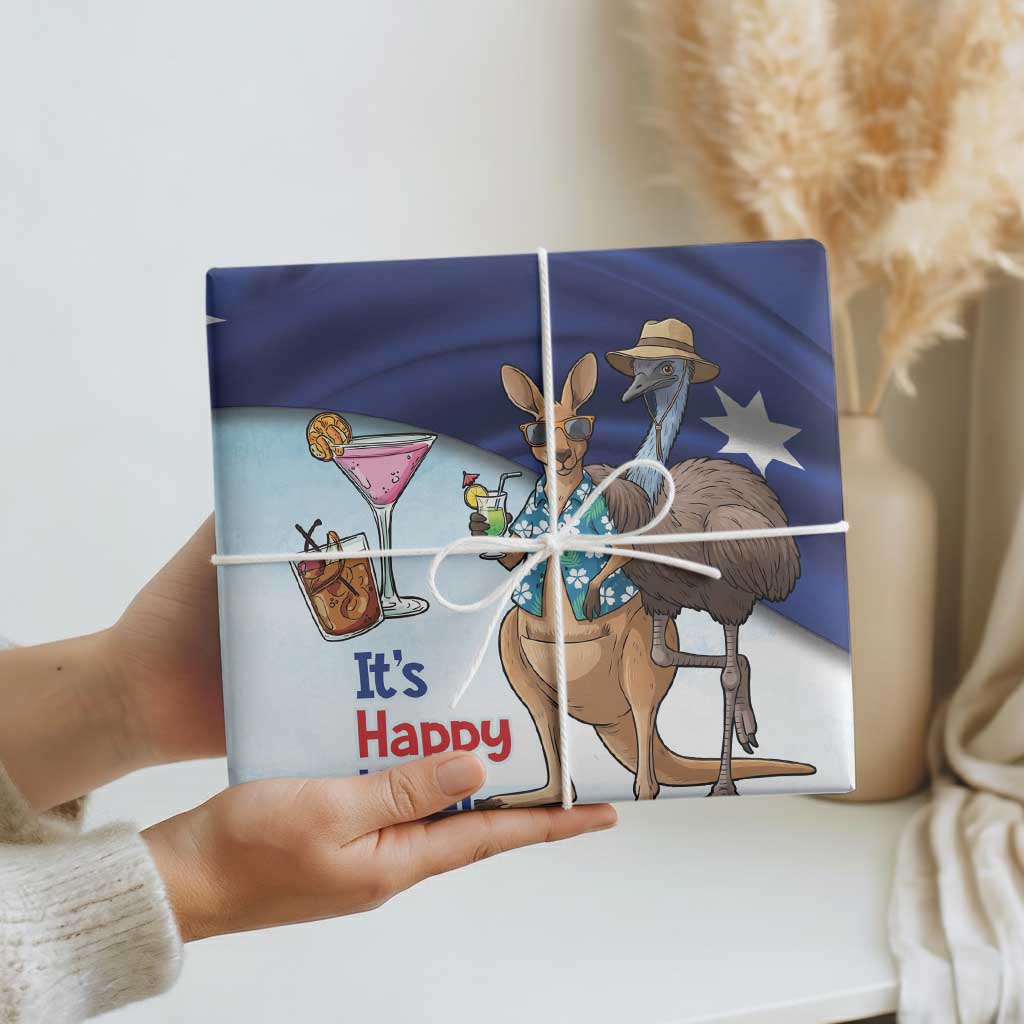 Chilling Kangaroo and Emu Australia Wrapping Paper It's Happy Hour Somewhere - Aussie Hoodie