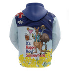 Chilling Kangaroo and Emu Australia Zip Hoodie It's Happy Hour Somewhere - Aussie Hoodie
