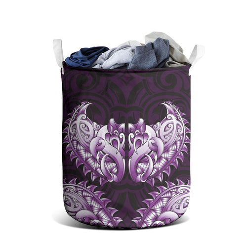 New Zealand Ta Moko Laundry Basket Aotearoa Maori Chest Tattoo Purple
