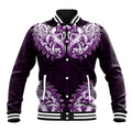 New Zealand Ta Moko Baseball Jacket Aotearoa Maori Chest Tattoo Purple