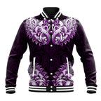 New Zealand Ta Moko Baseball Jacket Aotearoa Maori Chest Tattoo Purple