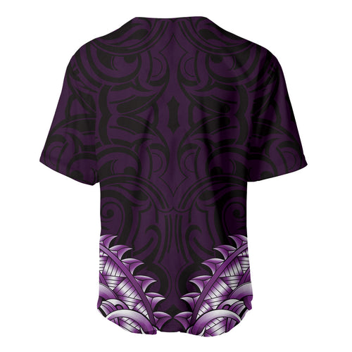New Zealand Ta Moko Baseball Jersey Aotearoa Maori Chest Tattoo Purple