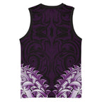 New Zealand Ta Moko Basketball Jersey Aotearoa Maori Chest Tattoo Purple