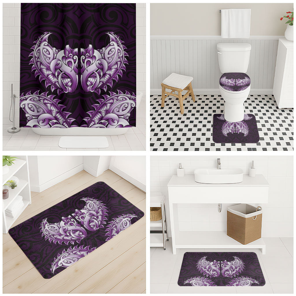 New Zealand Ta Moko Bathroom Set Aotearoa Maori Chest Tattoo Purple