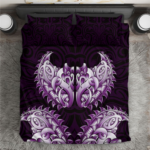 New Zealand Ta Moko Bedding Set Aotearoa Maori Chest Tattoo Purple