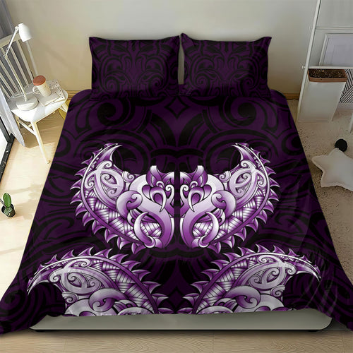 New Zealand Ta Moko Bedding Set Aotearoa Maori Chest Tattoo Purple