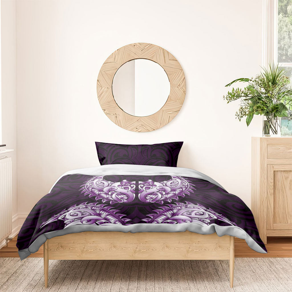 New Zealand Ta Moko Bedding Set Aotearoa Maori Chest Tattoo Purple
