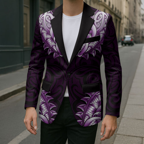 New Zealand Ta Moko Blazer Aotearoa Maori Chest Tattoo Purple