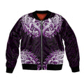New Zealand Ta Moko Bomber Jacket Aotearoa Maori Chest Tattoo Purple