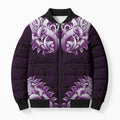 New Zealand Ta Moko Bomber Puffer Jacket Aotearoa Maori Chest Tattoo Purple