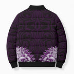 New Zealand Ta Moko Bomber Puffer Jacket Aotearoa Maori Chest Tattoo Purple