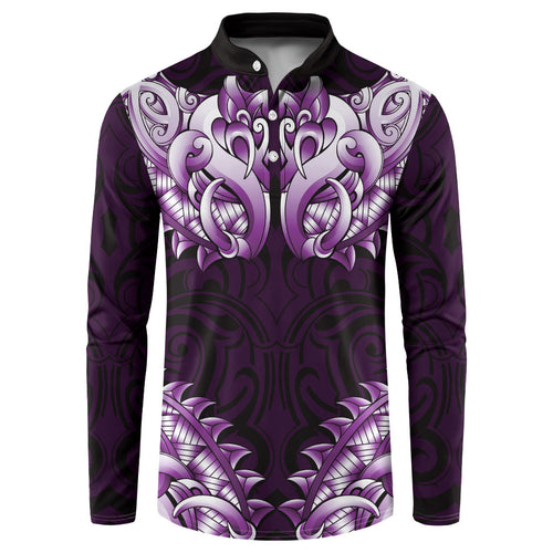 New Zealand Ta Moko Button Sweatshirt Aotearoa Maori Chest Tattoo Purple