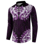 New Zealand Ta Moko Button Sweatshirt Aotearoa Maori Chest Tattoo Purple