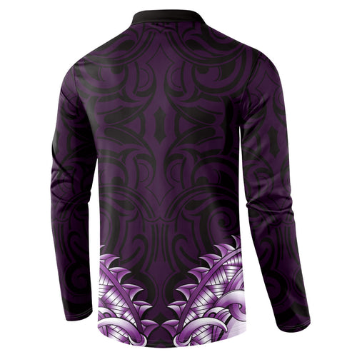 New Zealand Ta Moko Button Sweatshirt Aotearoa Maori Chest Tattoo Purple