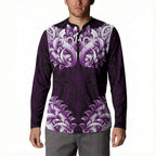 New Zealand Ta Moko Button Sweatshirt Aotearoa Maori Chest Tattoo Purple