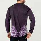 New Zealand Ta Moko Button Sweatshirt Aotearoa Maori Chest Tattoo Purple