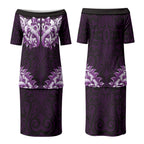 New Zealand Ta Moko Couples Matching Puletasi and Hawaiian Shirt Aotearoa Maori Chest Tattoo Purple