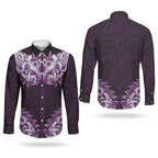 New Zealand Ta Moko Couples Matching Tank Maxi Dress and Long Sleeve Button Shirt Aotearoa Maori Chest Tattoo Purple