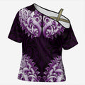New Zealand Ta Moko Cross Shoulder Shirt Aotearoa Maori Chest Tattoo Purple