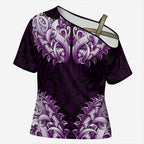 New Zealand Ta Moko Cross Shoulder Shirt Aotearoa Maori Chest Tattoo Purple
