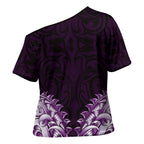 New Zealand Ta Moko Cross Shoulder Shirt Aotearoa Maori Chest Tattoo Purple
