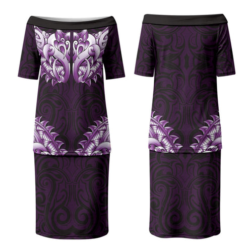 New Zealand Ta Moko Family Matching Puletasi and Hawaiian Shirt Aotearoa Maori Chest Tattoo Purple