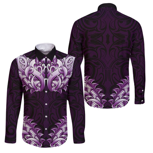 New Zealand Ta Moko Family Matching Short Sleeve Bodycon Dress and Hawaiian Shirt Aotearoa Maori Chest Tattoo Purple