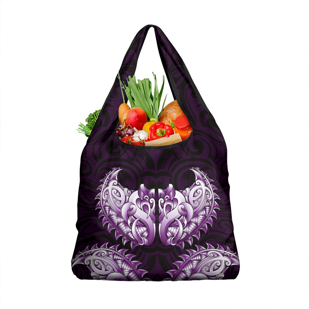 New Zealand Ta Moko Grocery Bag Aotearoa Maori Chest Tattoo Purple