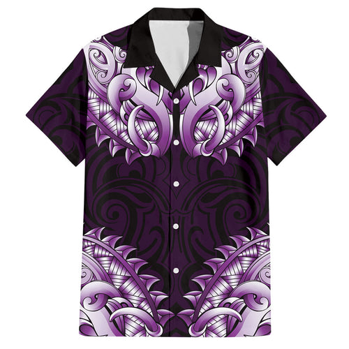 New Zealand Ta Moko Hawaiian Shirt Aotearoa Maori Chest Tattoo Purple