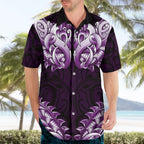New Zealand Ta Moko Hawaiian Shirt Aotearoa Maori Chest Tattoo Purple
