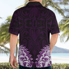 New Zealand Ta Moko Hawaiian Shirt Aotearoa Maori Chest Tattoo Purple